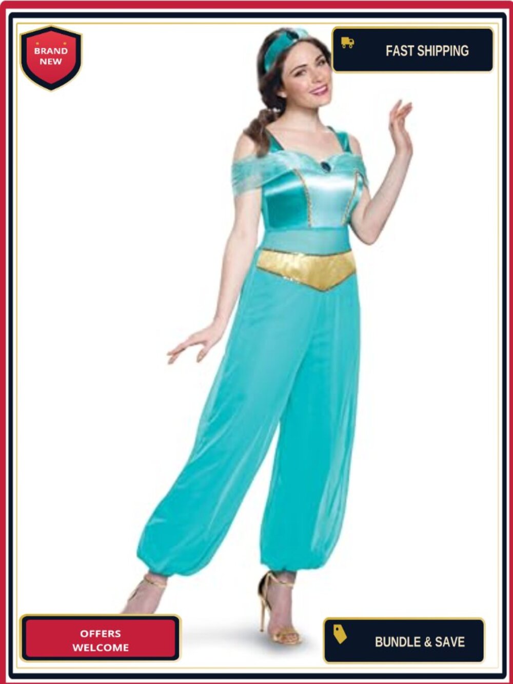 Disney Jasmine Deluxe Adult Costume Jumpsuit Headband Women's